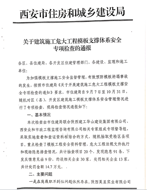 附件2:《關于建筑施工危大工程模板支撐體系安全專項檢查的通報》 附件2:《關于建筑施工危大工程模板支撐體系安全專項檢查的通報》